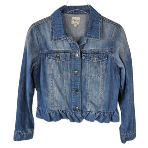 Cello Ruffle Trim Semi-Cropped Jean Jacket